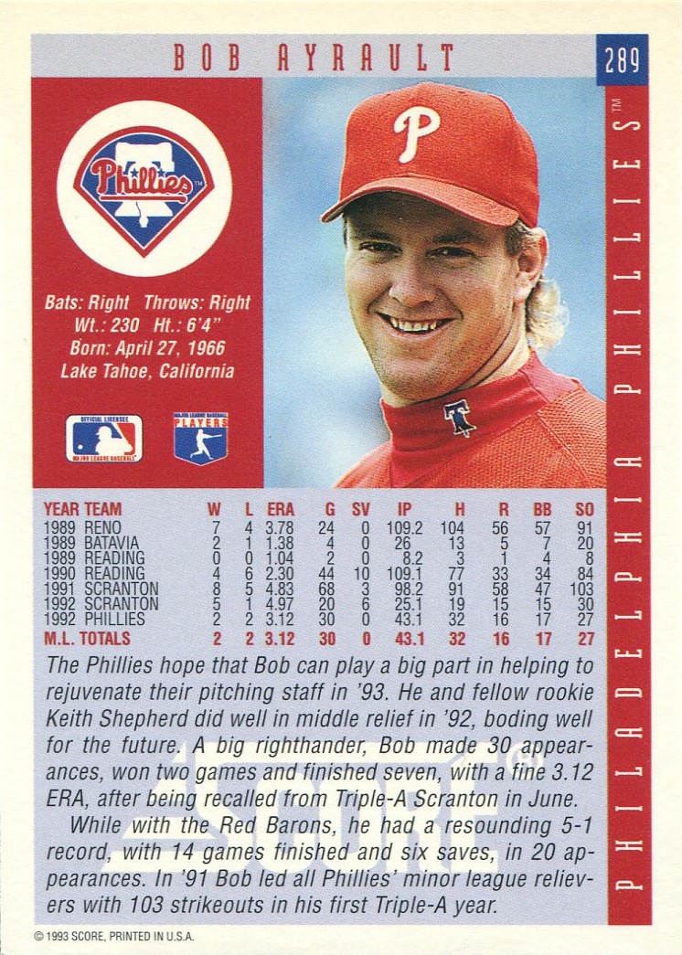 RC - Rookie Card // Photo actuall Louie Meadows Baseball Cards - Philadelphia Phillies 1991 Topps #603 Wes Chamberlain ERR RC 603A